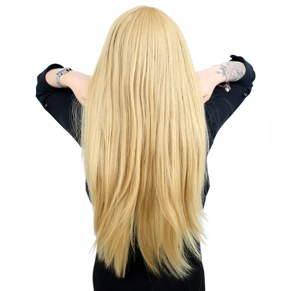 Kanekalon Fiber Synthetic Long Straight Bangs Wig / Yellow