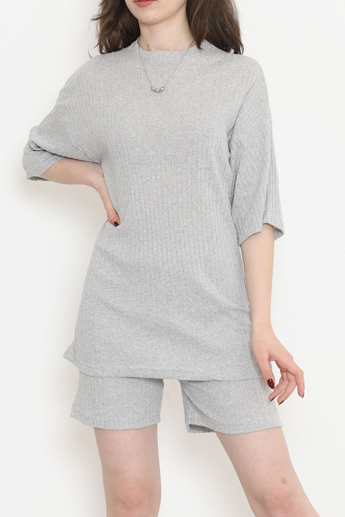 Crew-Neck Shorts Set Gray