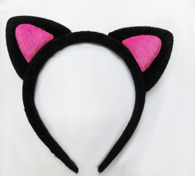 Cute Cat Ear Fluffy Cat Crown Black Inside Candy Fuchsia Color 17x15 cm