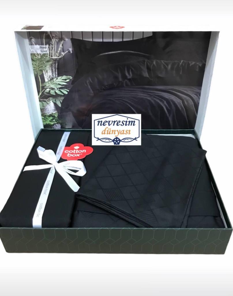 Double Jacquard Satin Duvet Cover Set Checkers Black