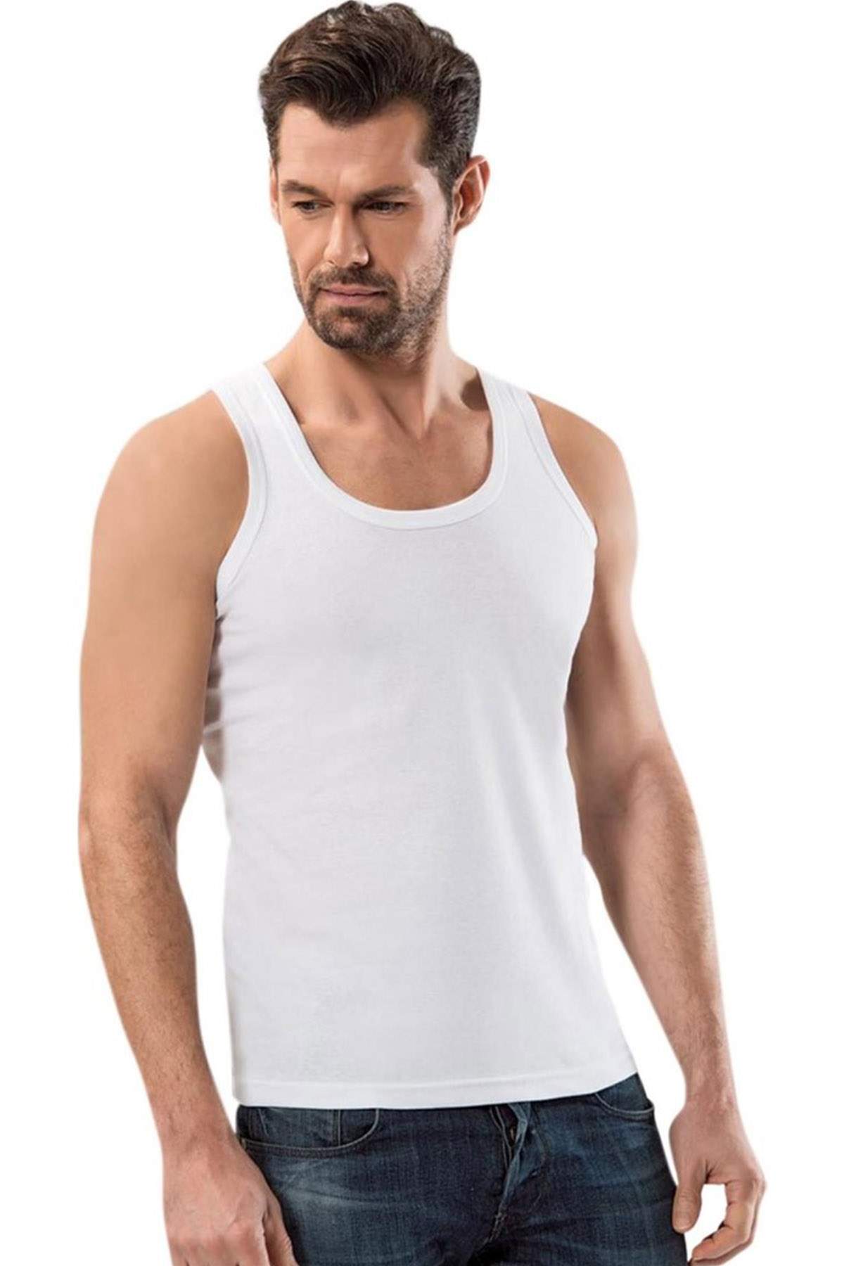 Classic Men's Tank Top White with Thick Straps - 1151A