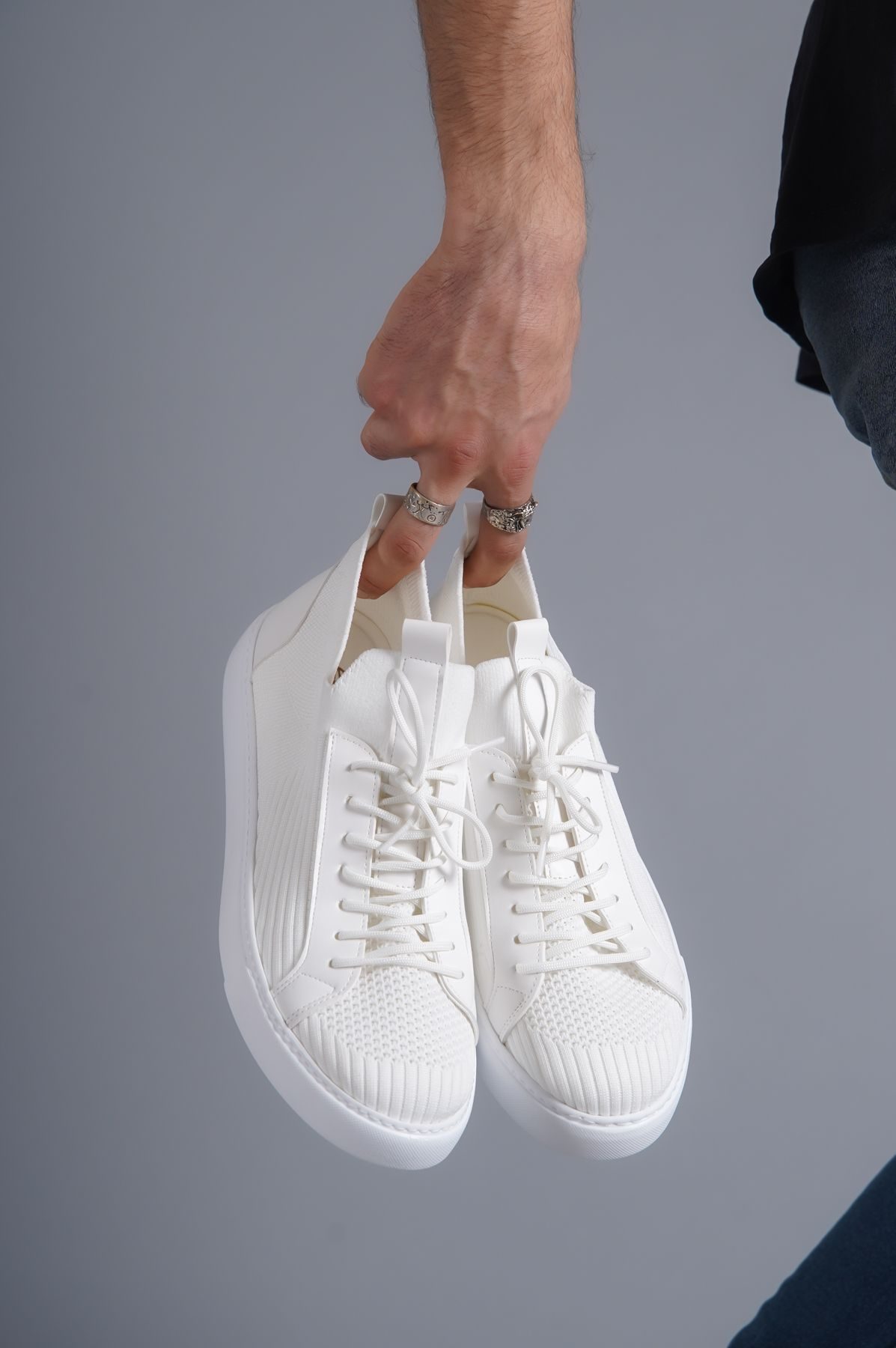 White Tricot Lace-up Casual Men's Shoes