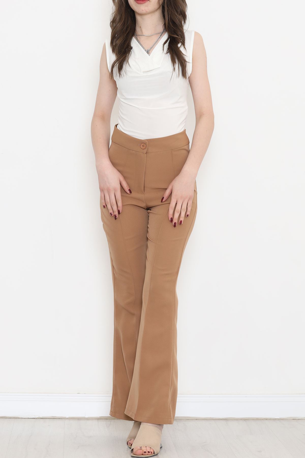 Front Striped Palazzo Pants Sütlükahve