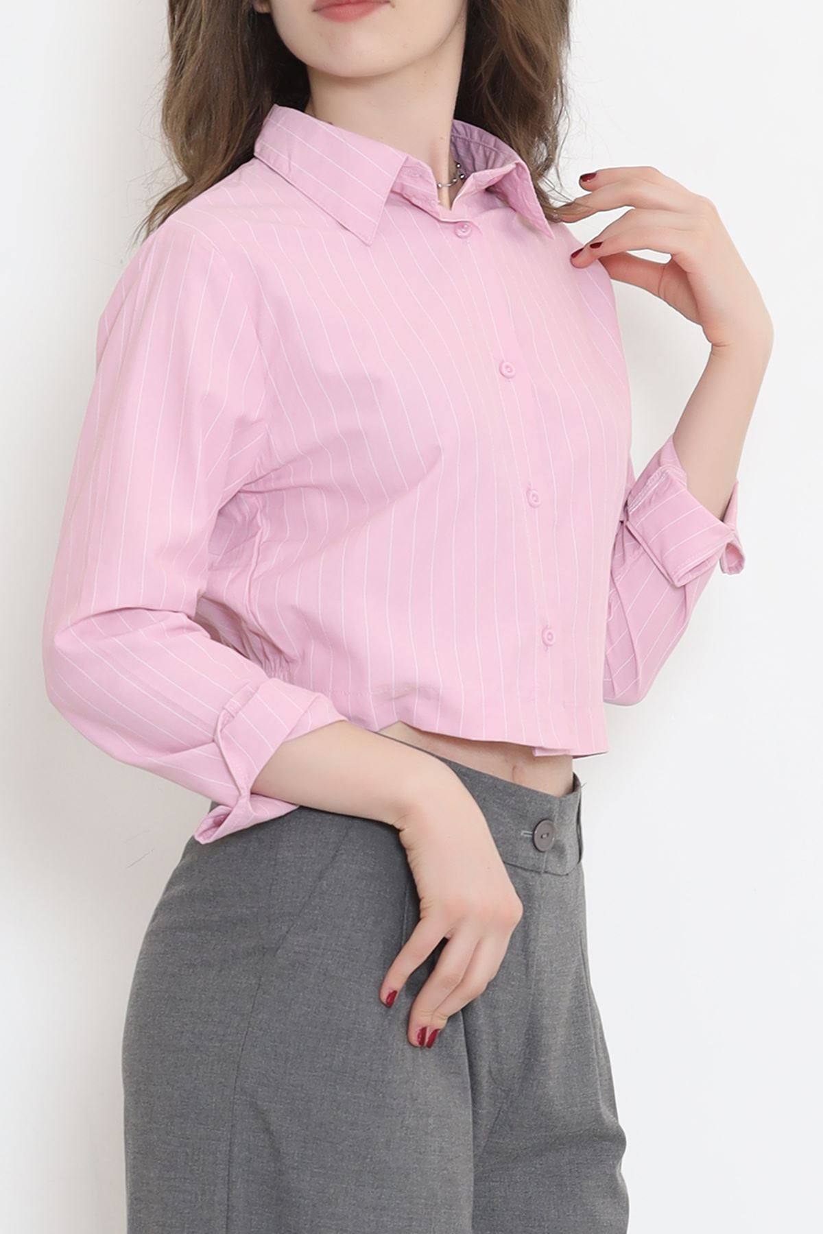 Striped Crop Shirt Pink