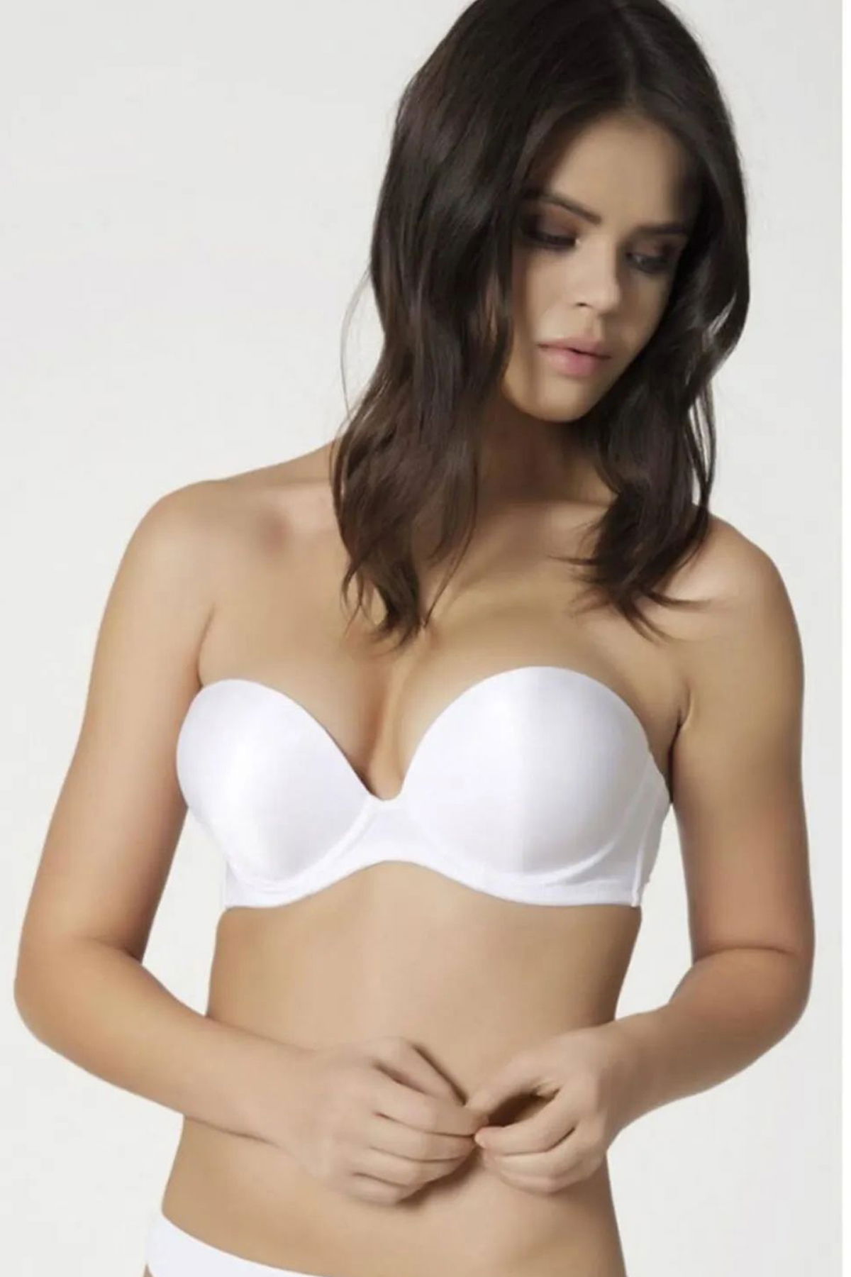 Women's White Full Push-up 2 Size Up Padded Strapless Bra Cindy