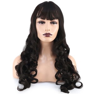 Long Kanekalon Fiber Synthetic Wig with Wavy Custom Bangs / Brown