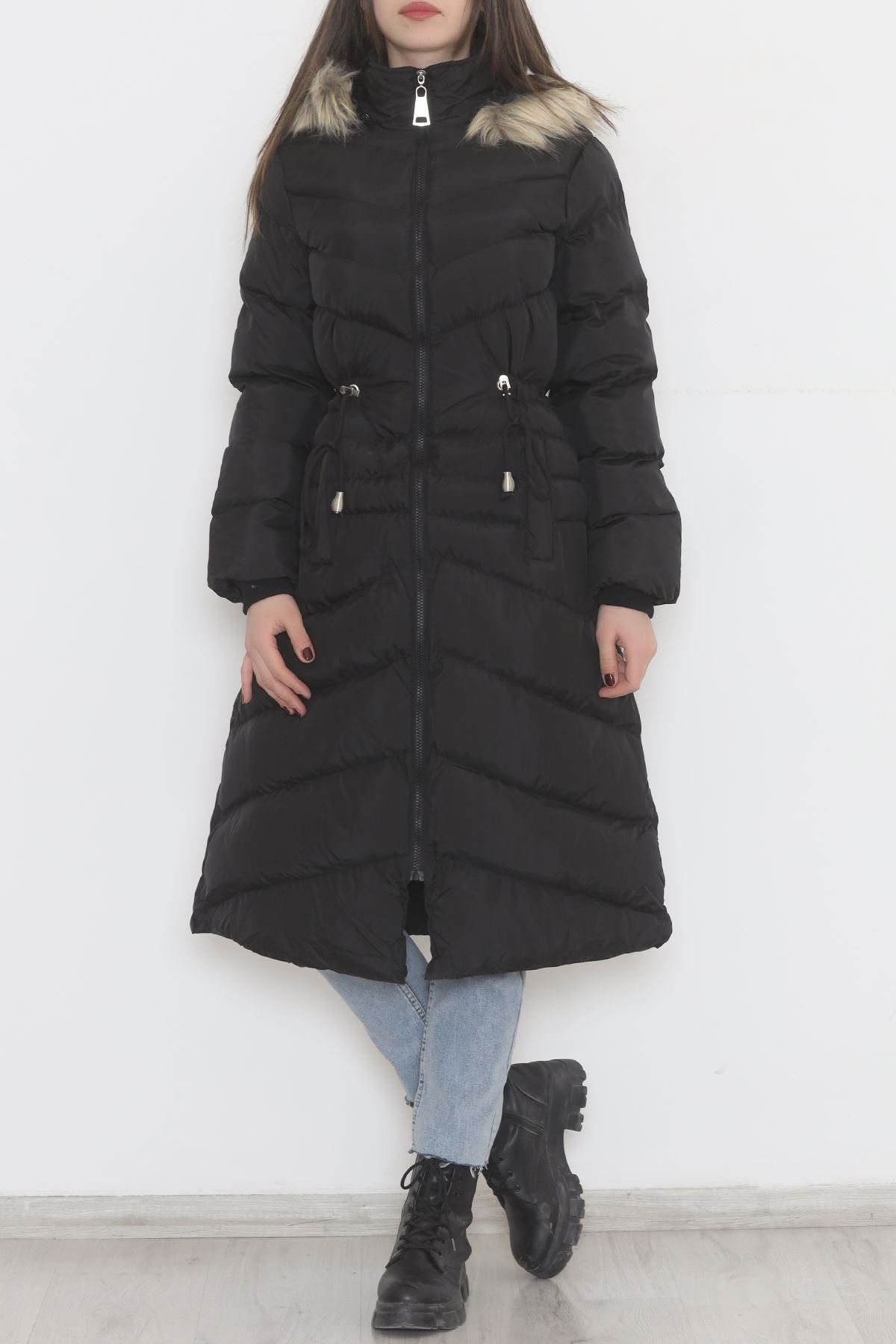 Jesica Coat with Fur Hood Black