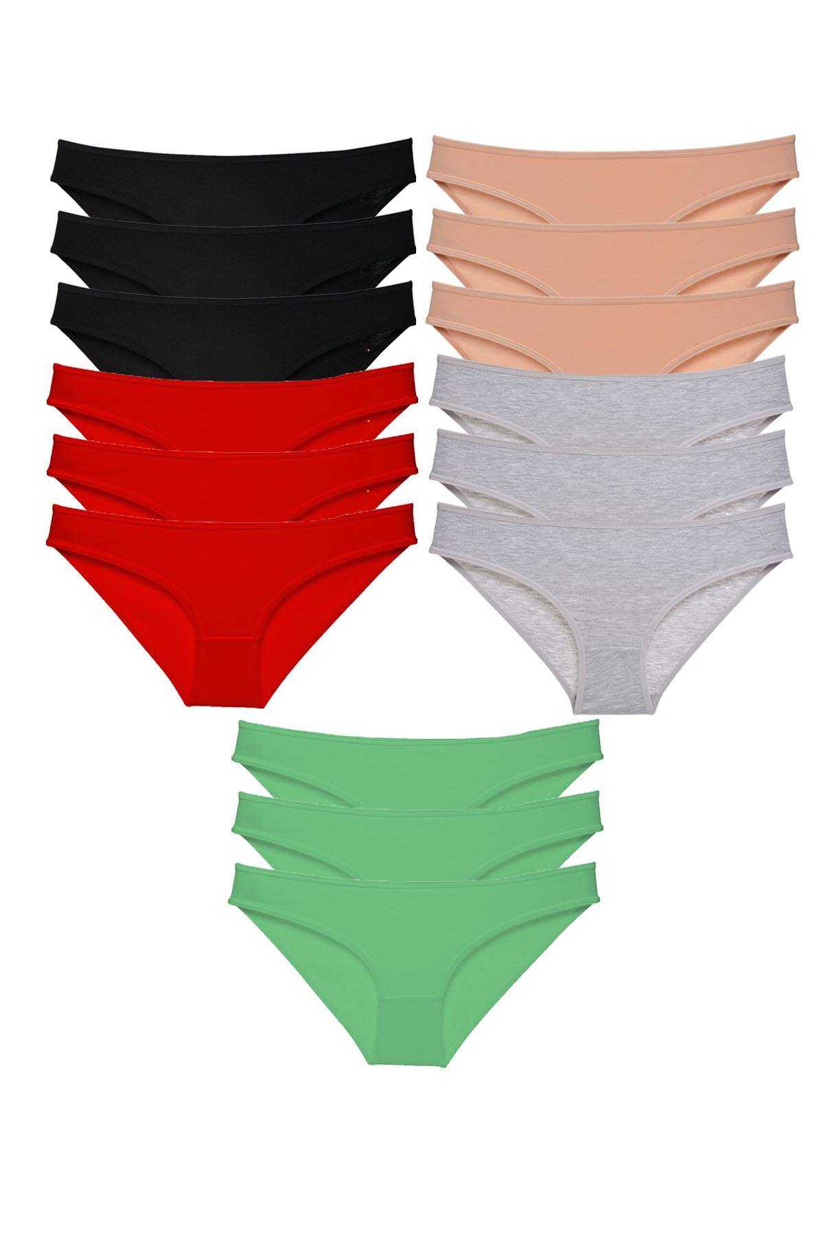 15pcs Super Eco Set Lycra Women Slip Panties Black Red Skin Gray Green