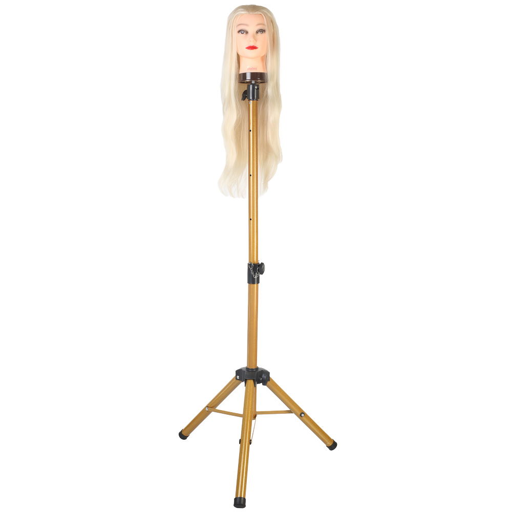 Metal Tripod / Silvery Gold + Carrying Case For Custom Hair Salon Training Manikin