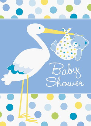 Baby Boy Stork Themed Blue Color Baby Shower Invitations 8 Pieces