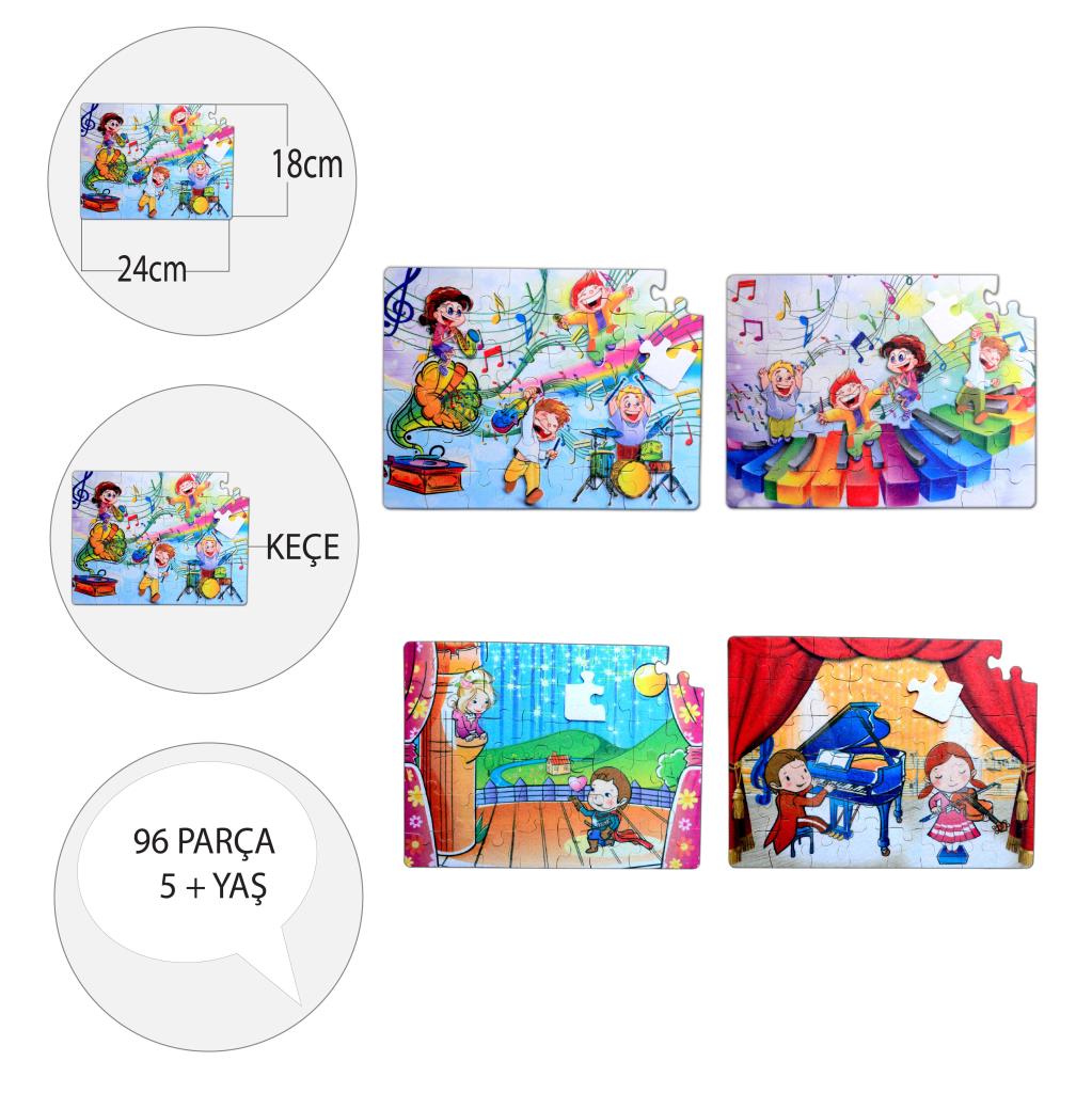 4 Set - 96 Piece Music and Scene 5+ Felt Jigsaw Puzzle - 5 Year Old Puzzle