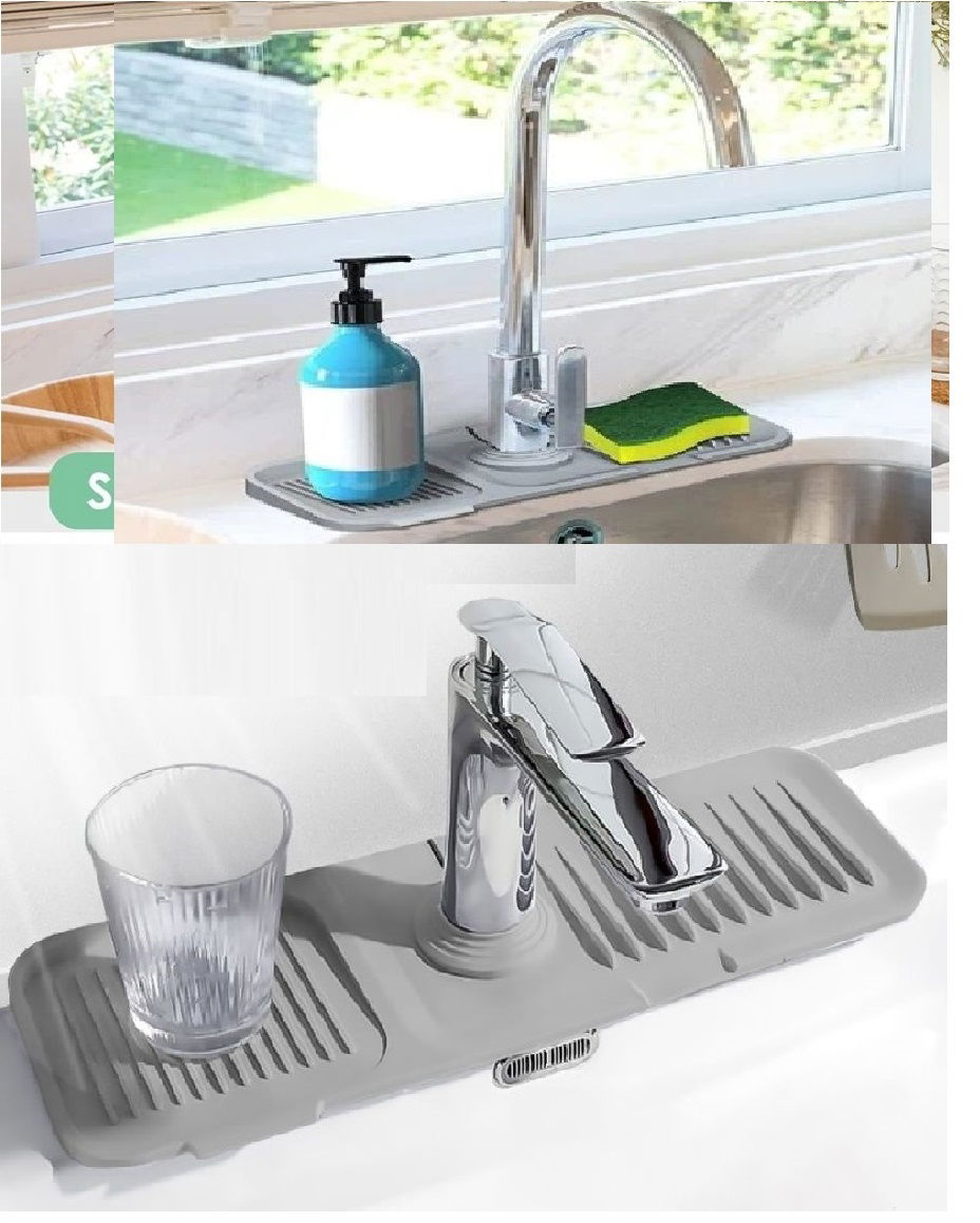 Elastic Kitchen Bathroom Faucet Mat Organizer Non-Slip Base Organizer Sink Edge Mat