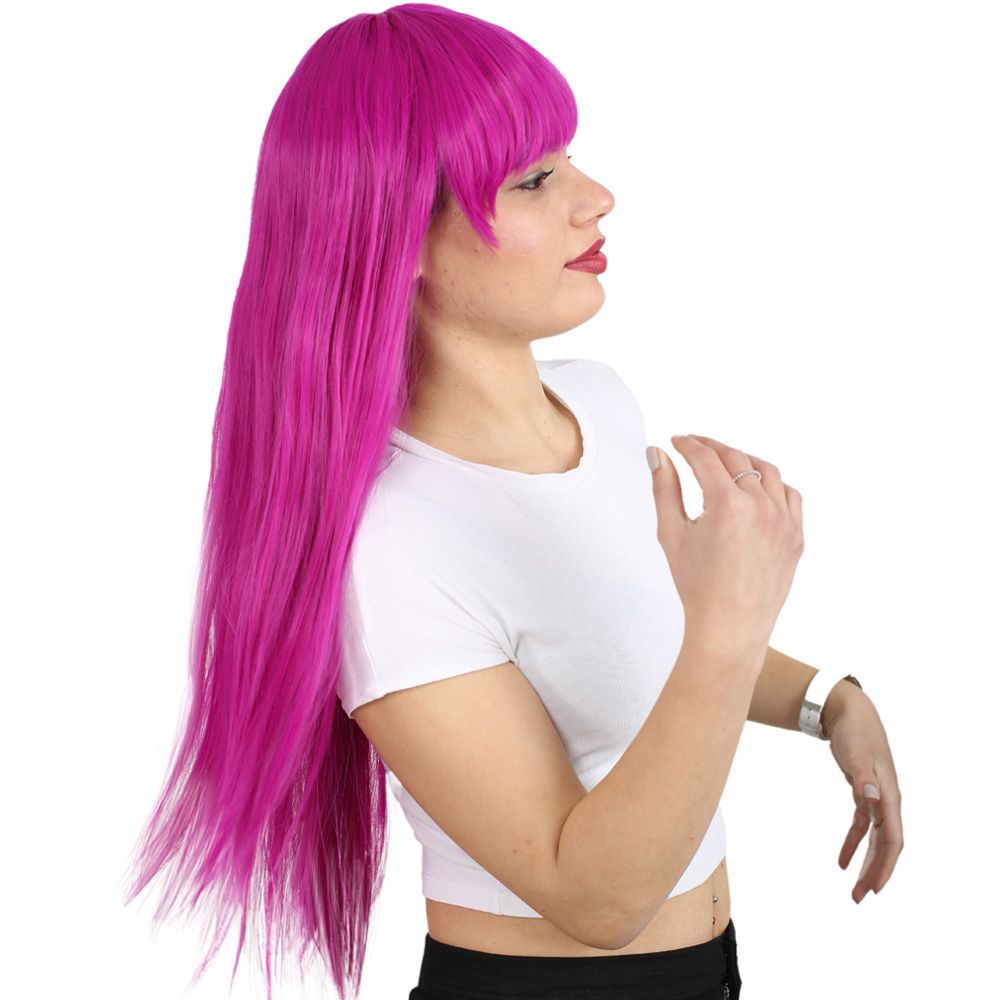 Kanekalon Fiber Synthetic Wig with Long Bangs / Fuchsia