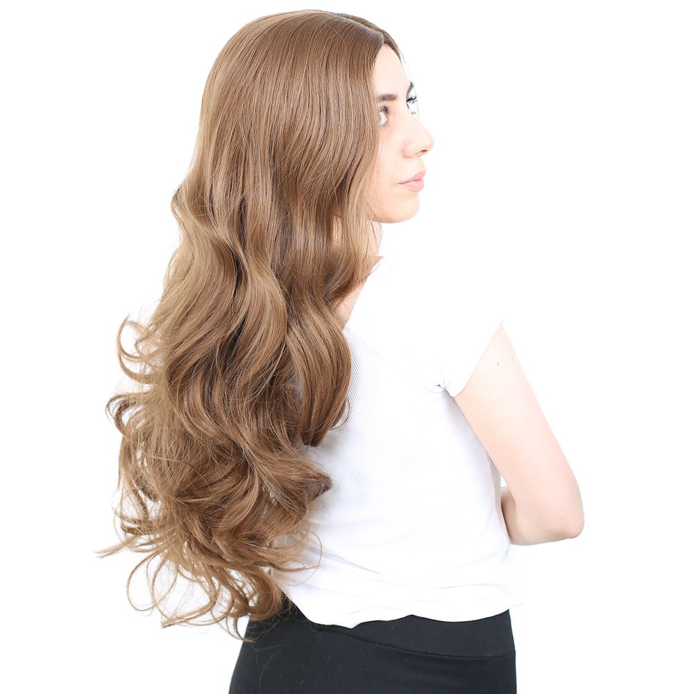 Super Dense Wavy Kanekalon Fiber Synthetic Long Bangs Wig / Auburn