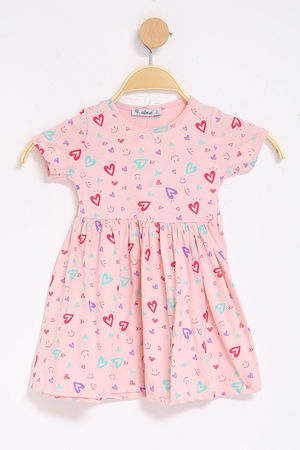 1-4 Years Meter Printed Children's Dress Pink