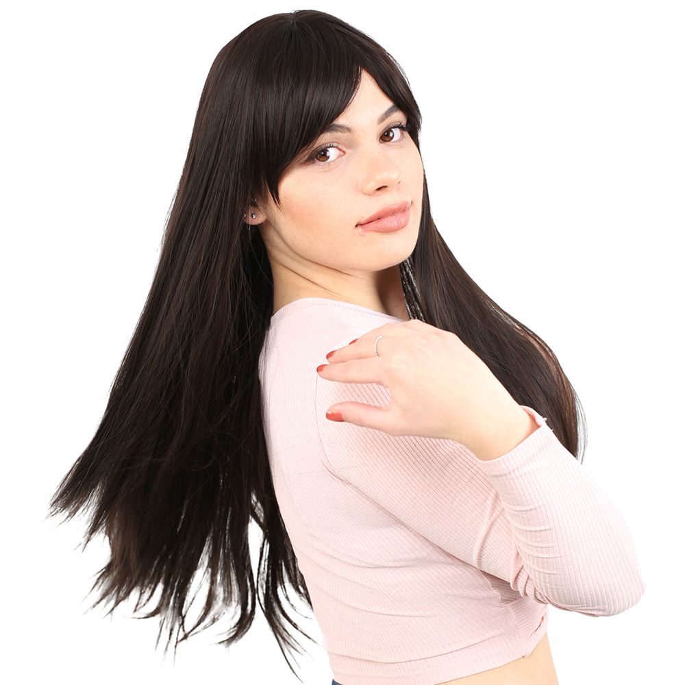 Kanekalon Fiber Synthetic Long Straight Bangs Wig / Brown