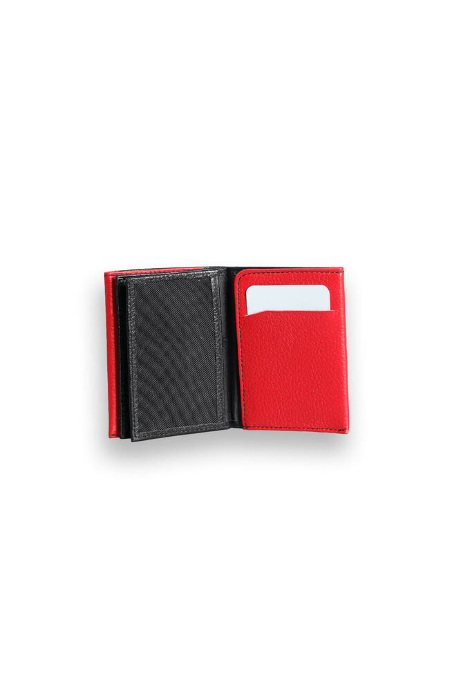 Black - Red Genuine Leather Card Holder with Dual Color Compartments