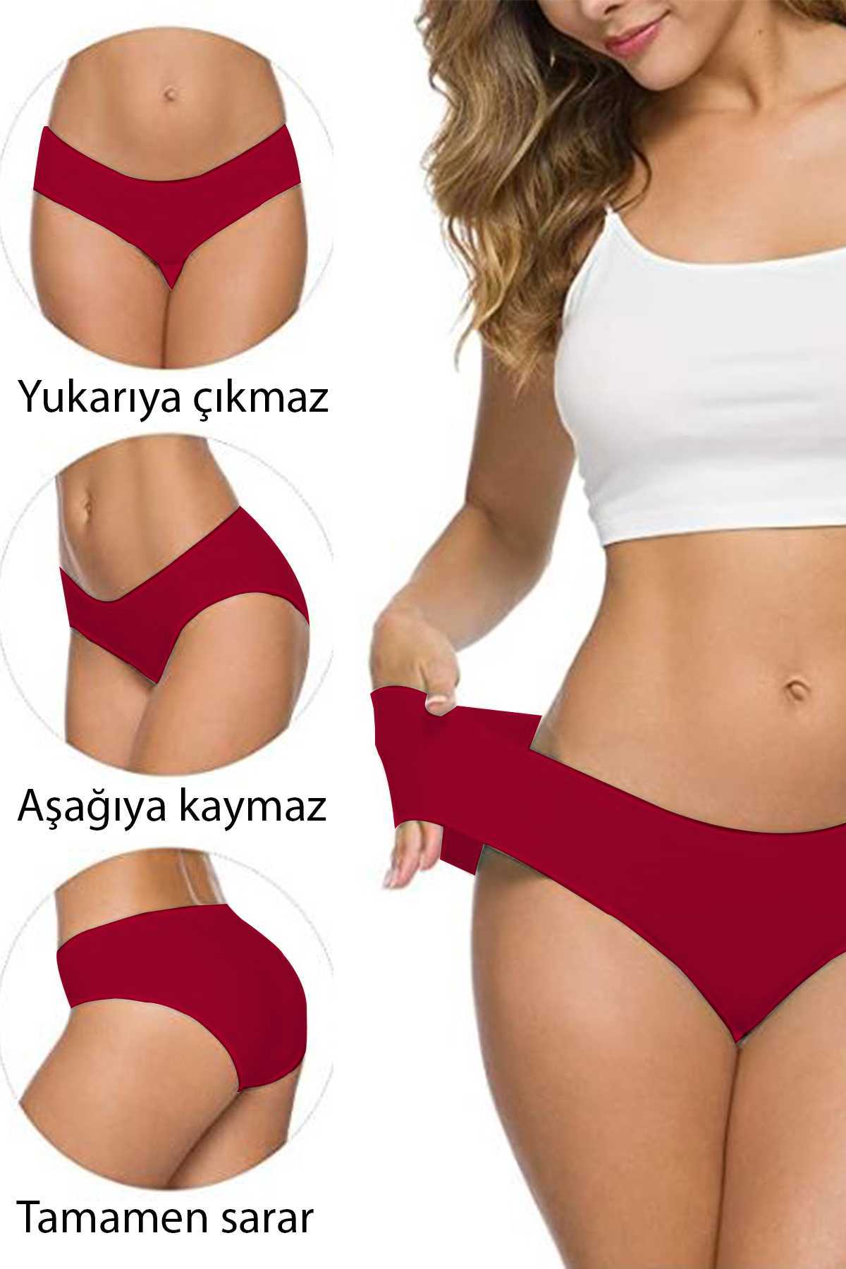 3Pcs Women's Seamless Laser Cut Stretchy Non-marking Panties Burgundy