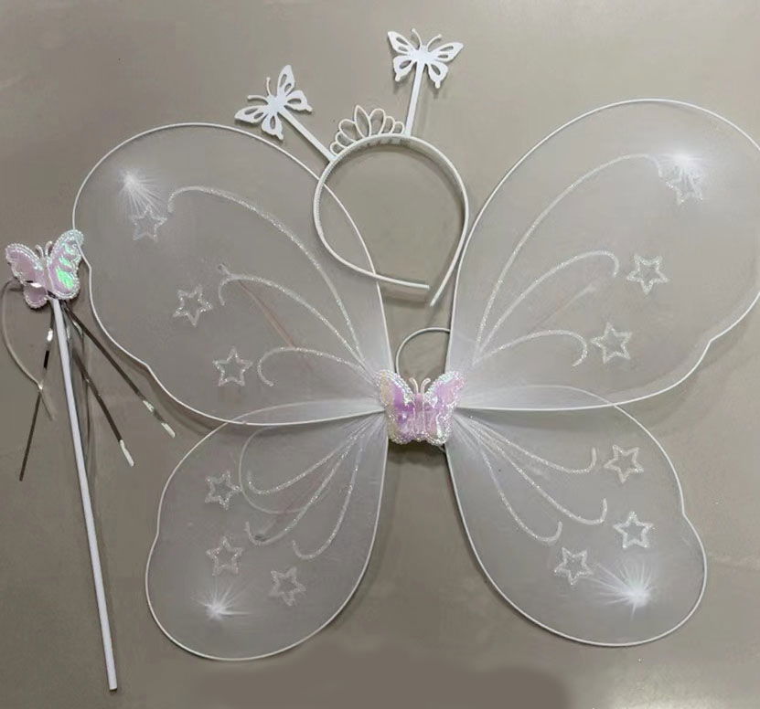 White Color Butterfly Wing Crown and Bat 50x37 cm