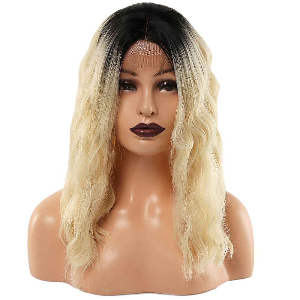 Kanekalon Fiber Synthetic Wavy Short Tulle Wig / Coffee Platinum Ombré