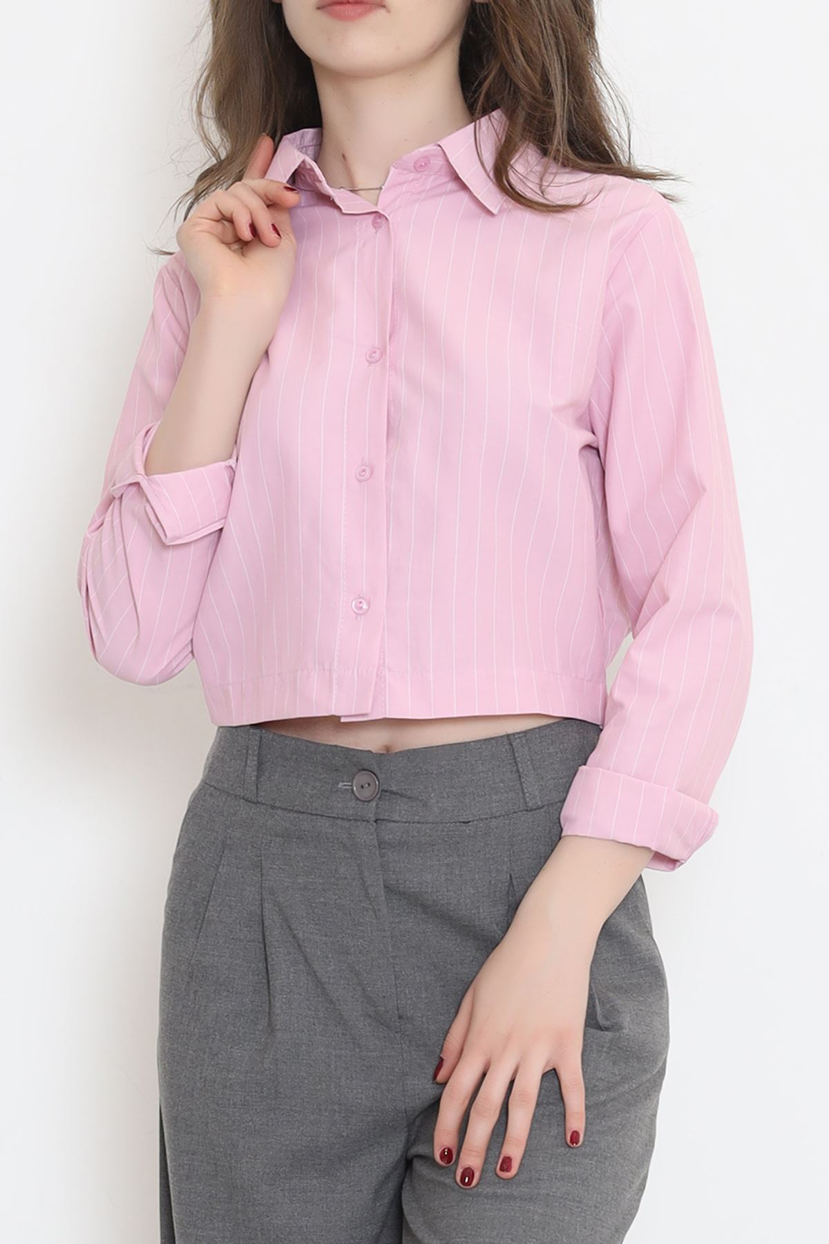 Striped Crop Shirt Pink