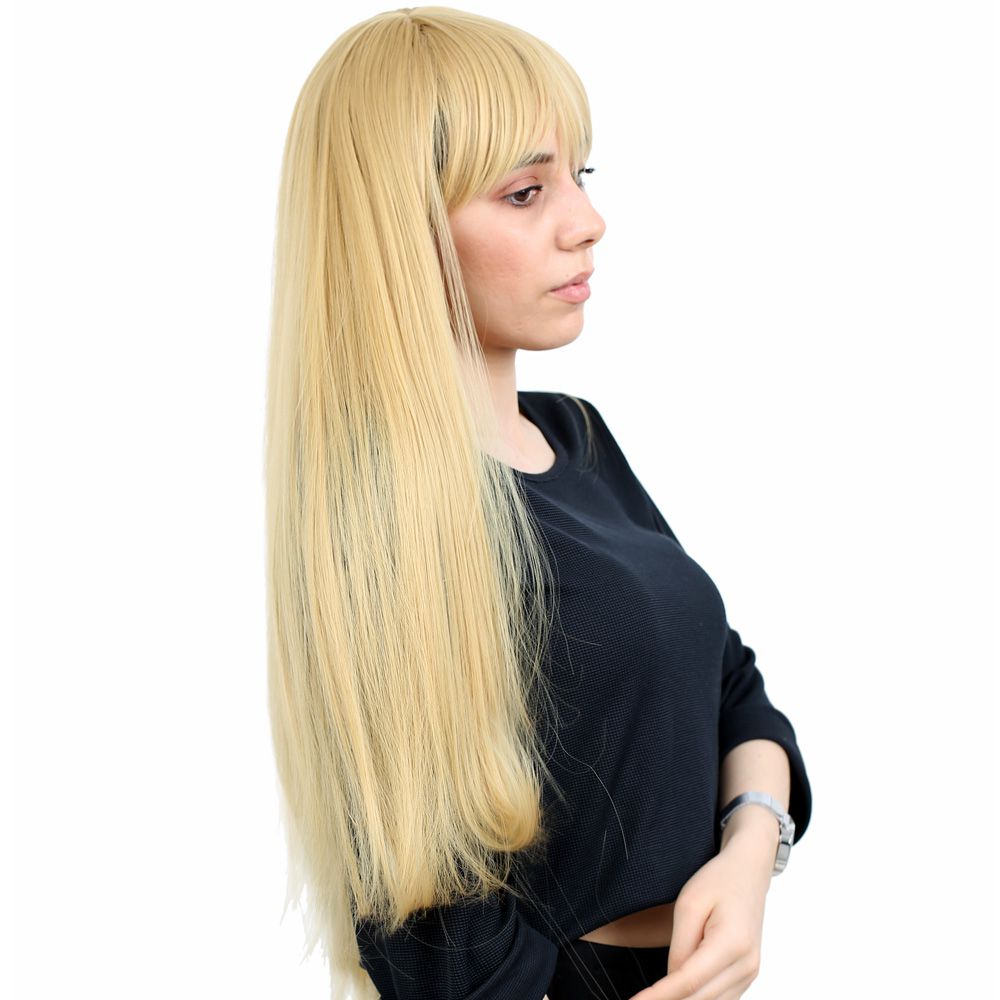 Kanekalon Fiber Synthetic Long Straight Bangs Wig / Yellow