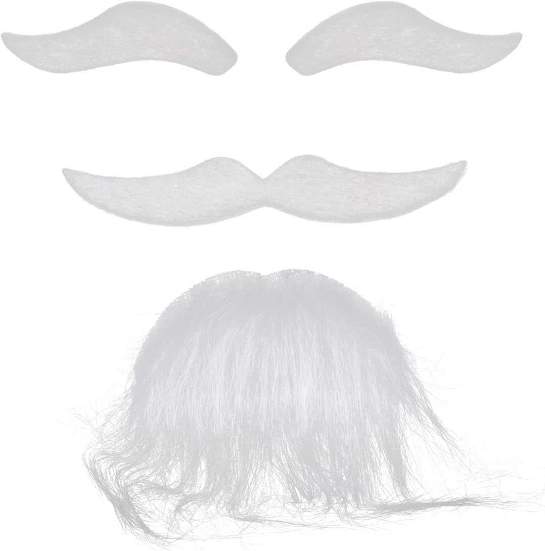 White Color Self Adhesive Fake Beard Mustache and Eyebrow Set