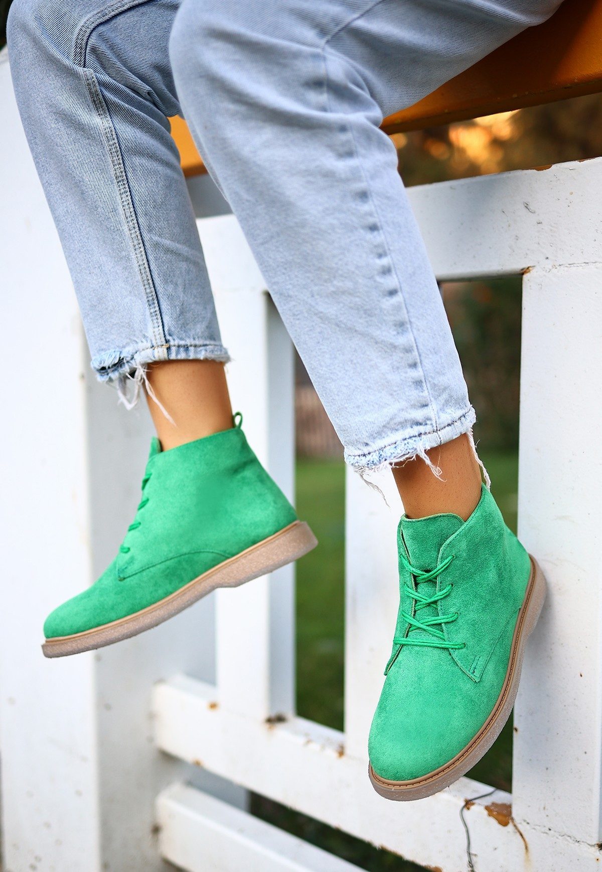 Green Suede Lace-up Boots