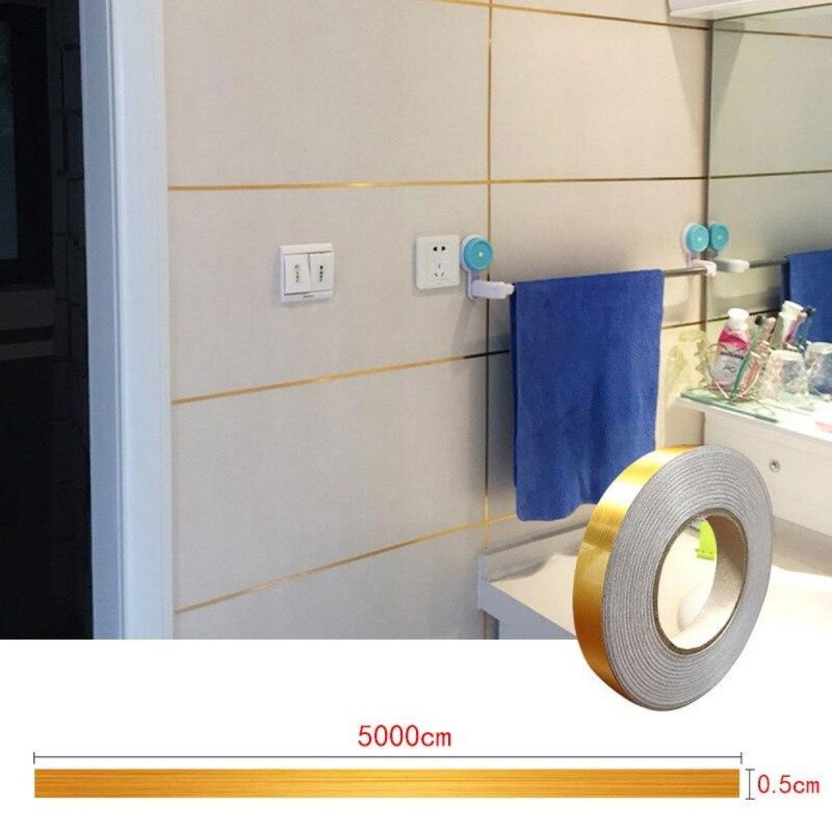 0.5 Cm Thickness Gold Tile Strip Tape 50 Meters Bathroom Joint Decor Tape