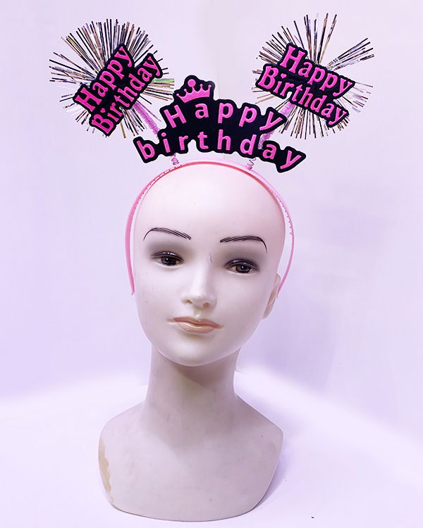 Happy Birthday Neon Pink Color Birthday Crown with Tassels 22x19 cm