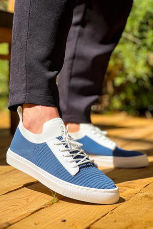 Blue Tricot High Sole Lace-up Casual Men's Shoes