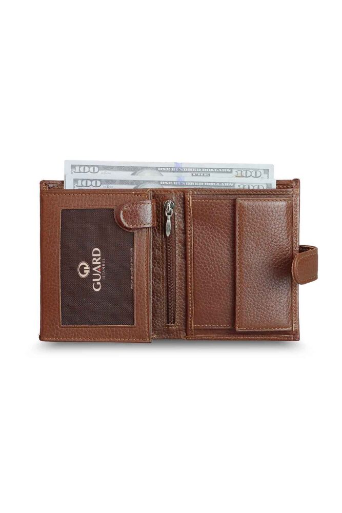 Vertical Tan Leather Men's Wallet with Multi-Compartment Patented