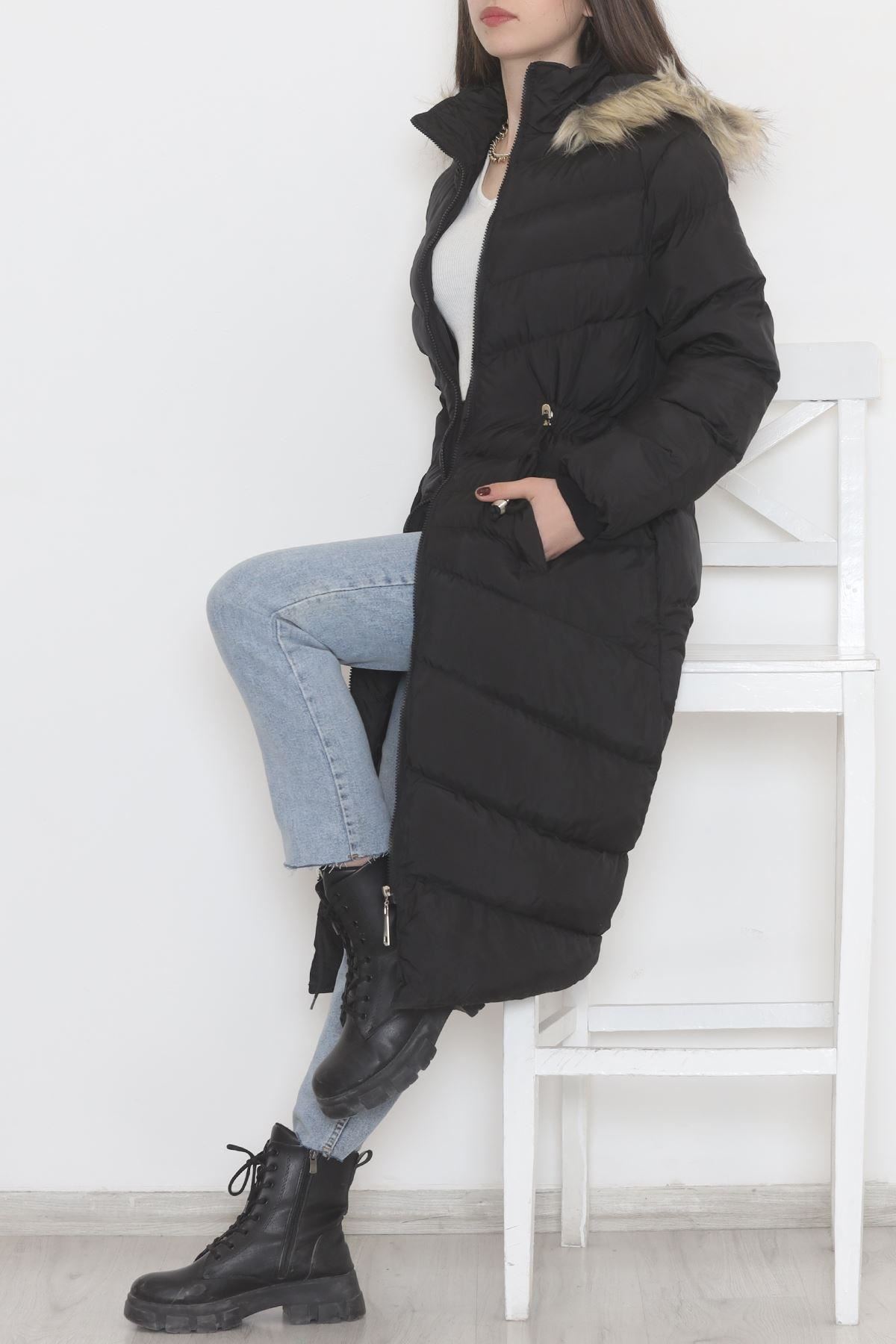 Jesica Coat with Fur Hood Black