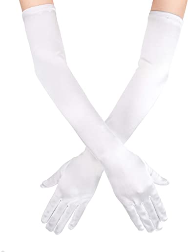 White Color Long Fabric Gloves Up To Elbow 40 cm