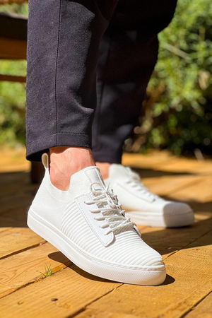 White Tricot High Sole Lace-up Casual Men's Shoes