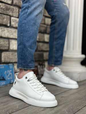 Lace-up Men's High Sole White Skin Sneakers