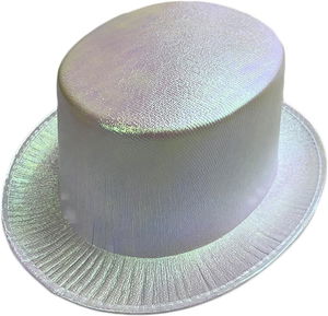 White Color Luminous Hologram Fabric Covering Trilby Top Hat Adult Size