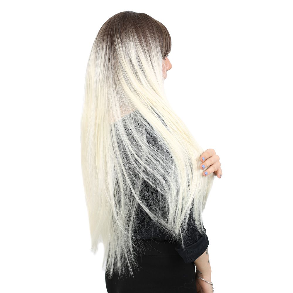 Kanekalon Fiber Synthetic Long Straight Bangs Wig / Ashy Light Brown / Platinum Ombré