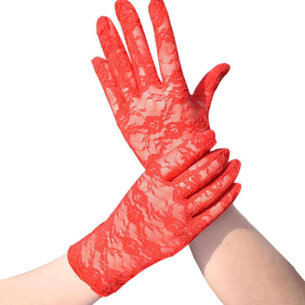 Red Color Short Lace Gloves