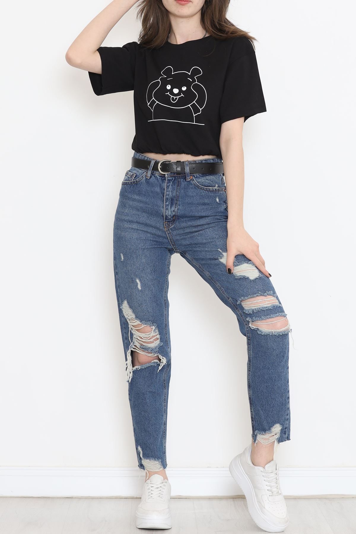 Elastic Waist T-Shirt Black