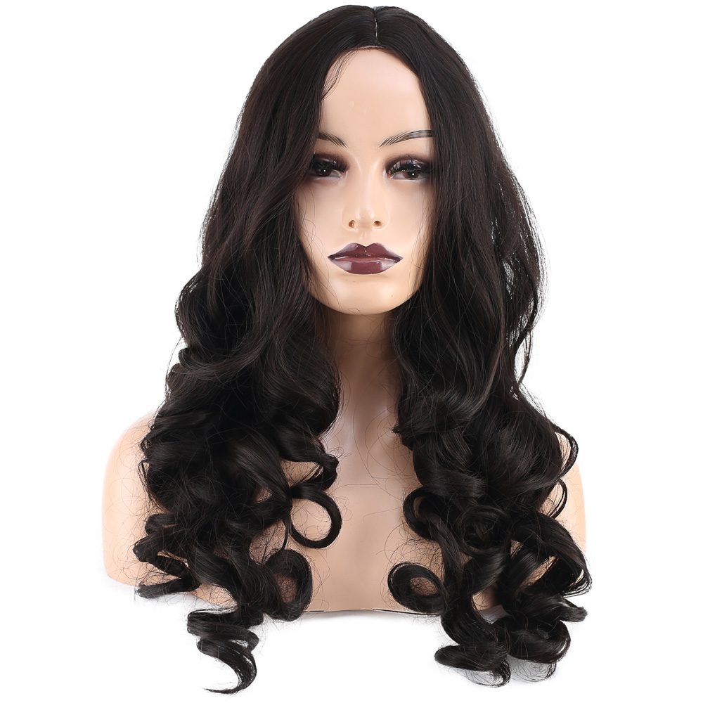 Long Kanekalon Fiber Synthetic Wig with Wavy Bangs / Chestnut