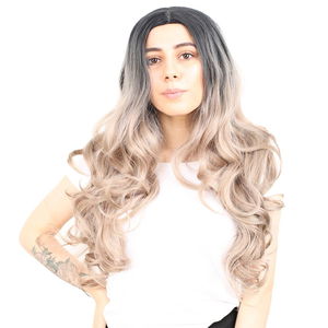 Super Dense Wavy Kanekalon Fiber Synthetic Long Bangs Toupee / Black / Ashy Baby Yellow Ombré