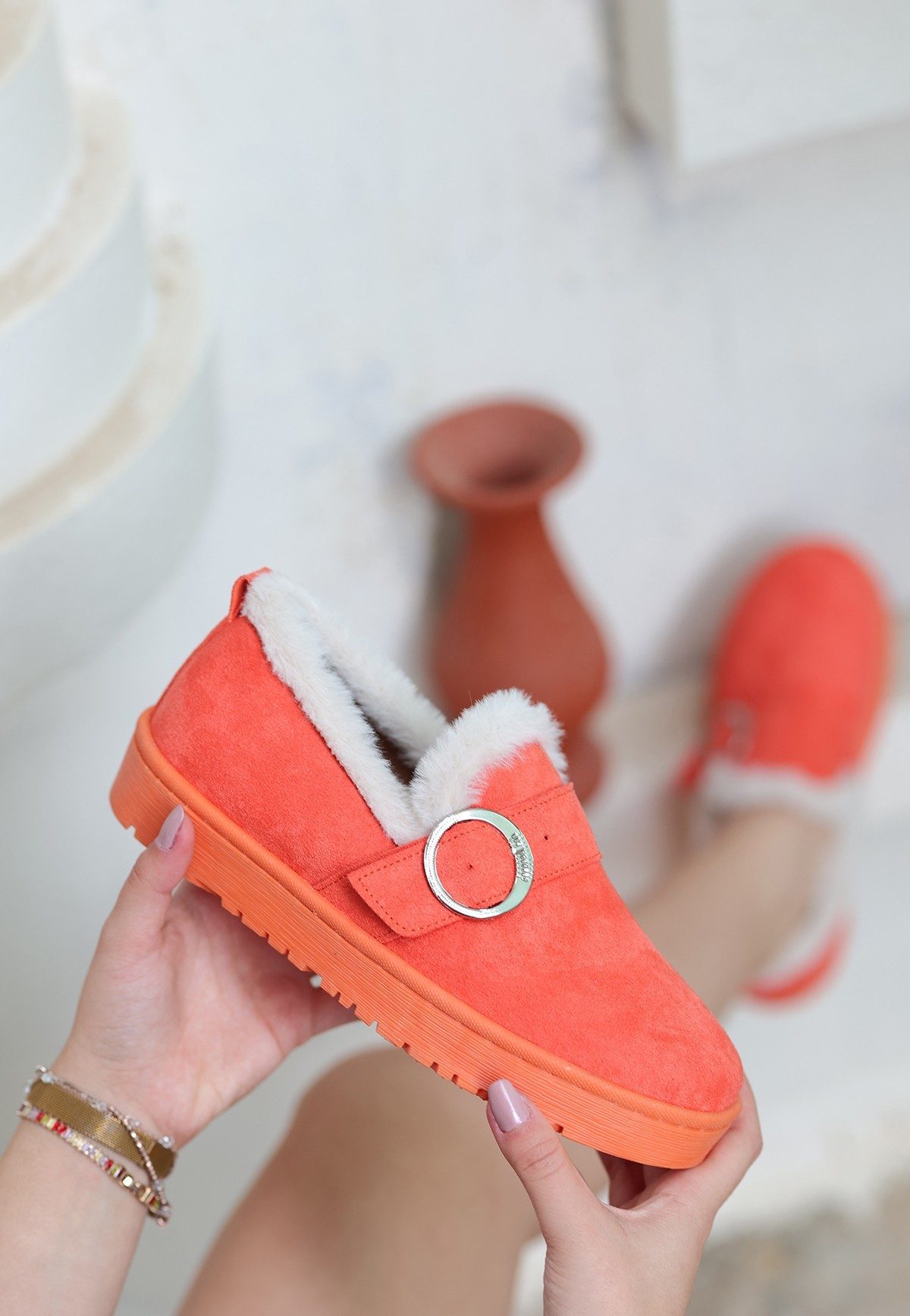 Orange Suede Babet Shoes