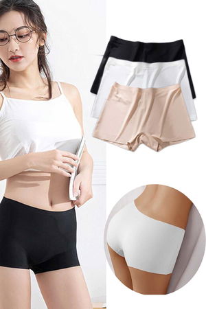 3Pcs Women Seamless Invisible Invisible No Trace Mini Shorts Boxers Black White Skin