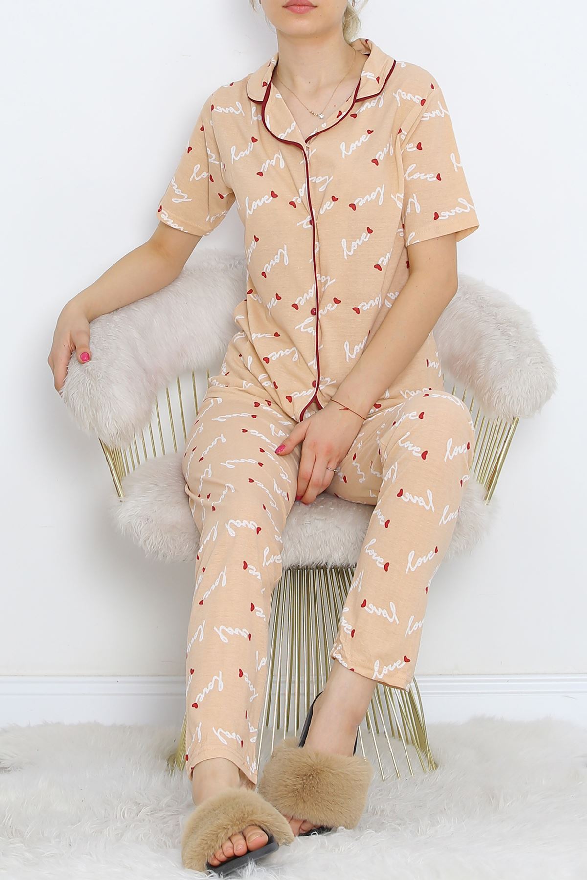 Buttoned Pajama Set Sütlükahve