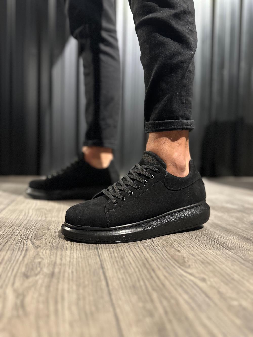 High Sole Casual Shoes Black Suede (Black Sole)