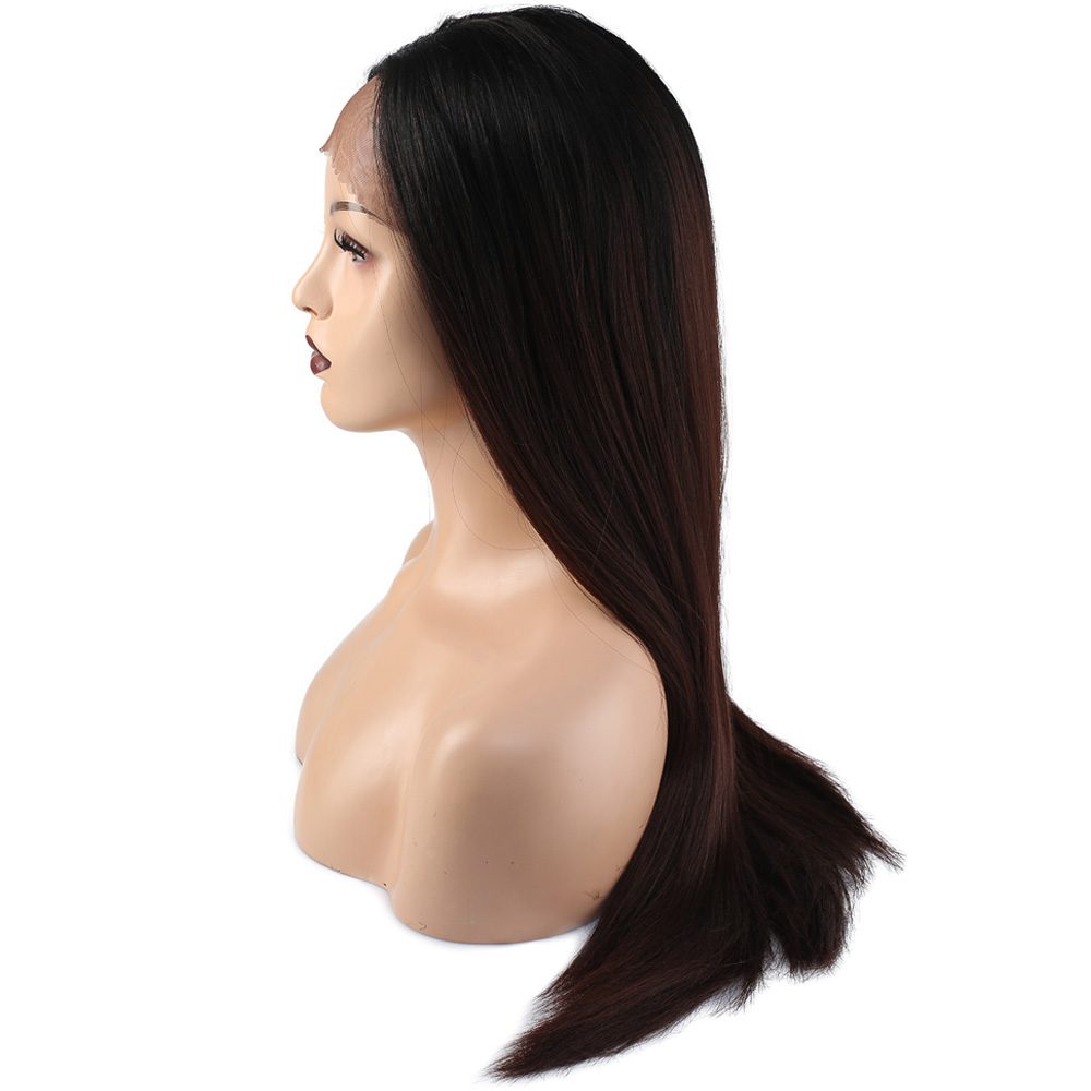 Straight Kanekalon Fiber Synthetic Tulle Wig / Black / Dark Brown Ombré