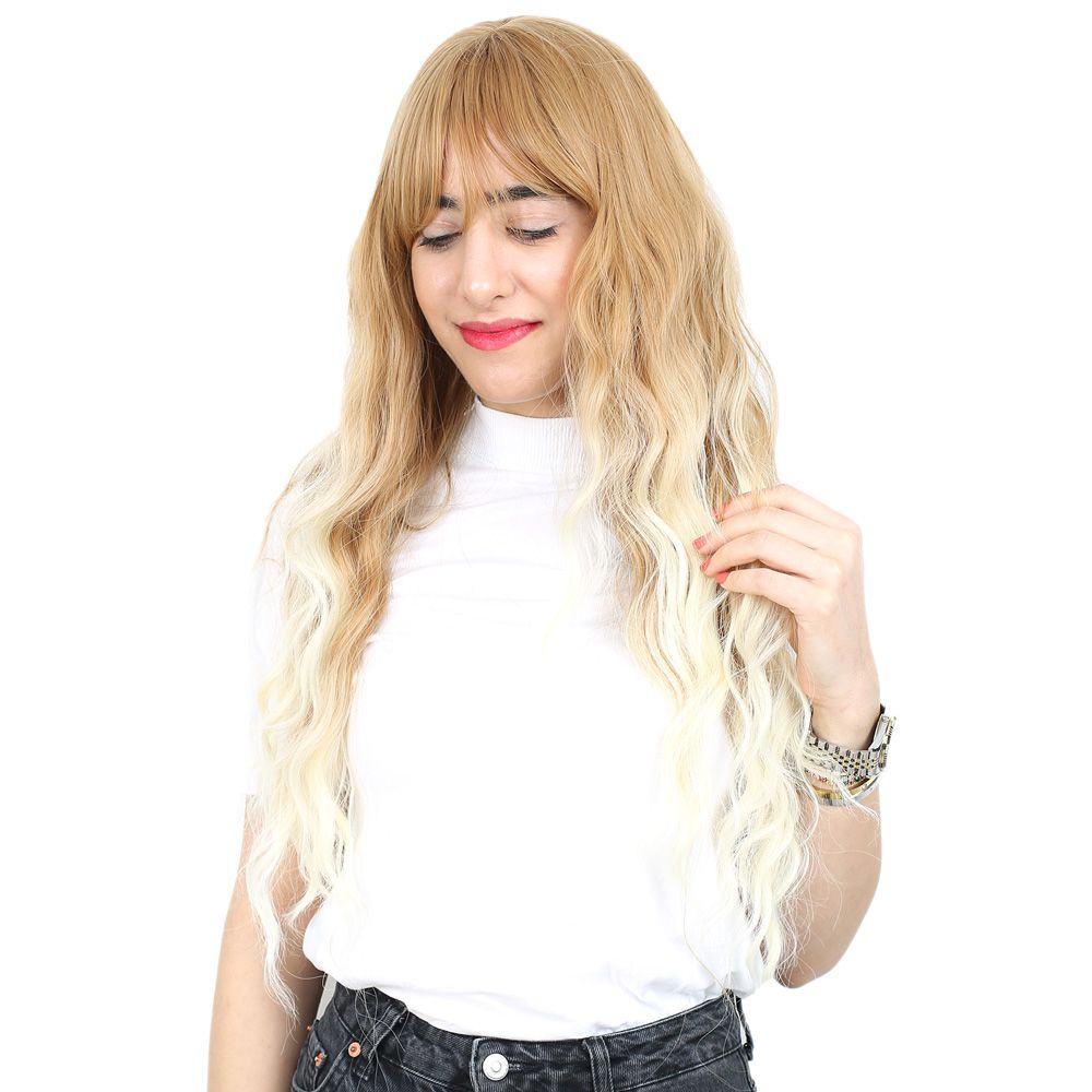 Kanekalon Fiber Synthetic Wig with Long Water Wavy Look Kanekalon Fiber Synthetic Wig with Special Bangs / Wig / Platinum Long Ombré