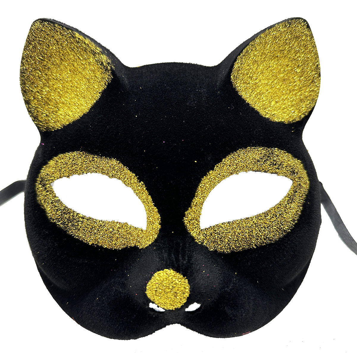 Black Color Gold Glitter Suede Coating Cat Mask 18x14 cm