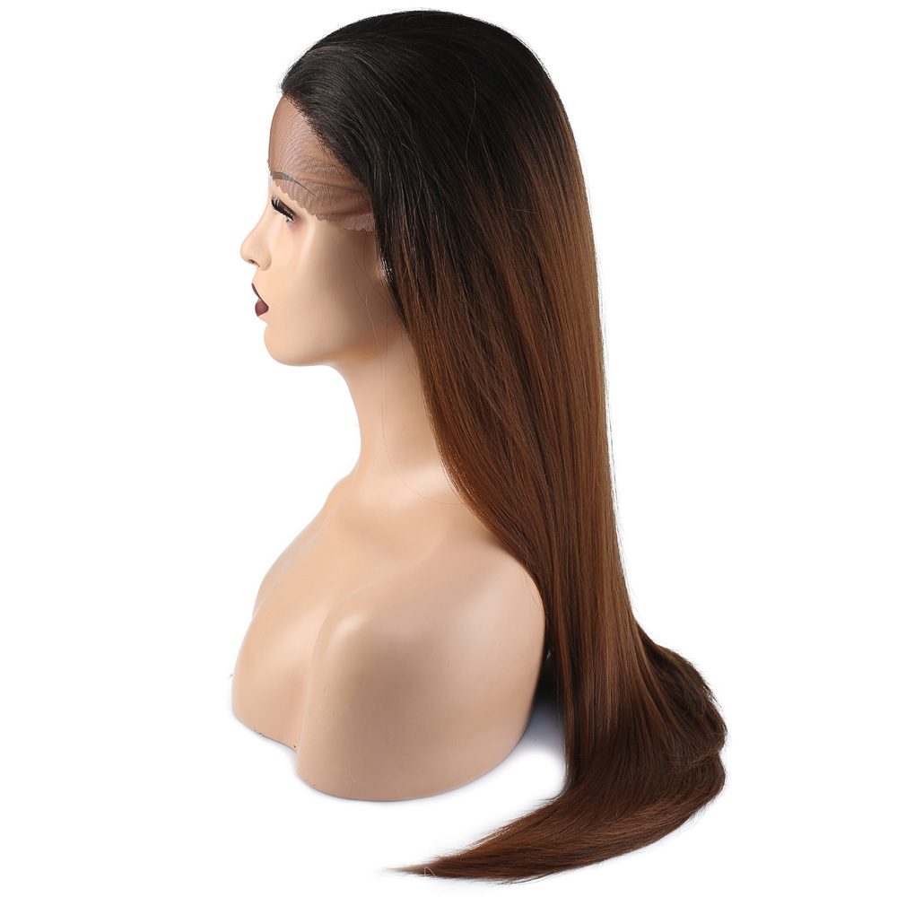 Straight Kanekalon Fiber Synthetic Tulle Wig / Black / Caramel Ombré